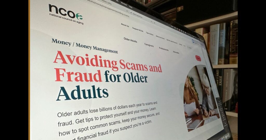 A webpage with the title, "Avoiding Scams and Fraud for Older Adults." Elder Fraud