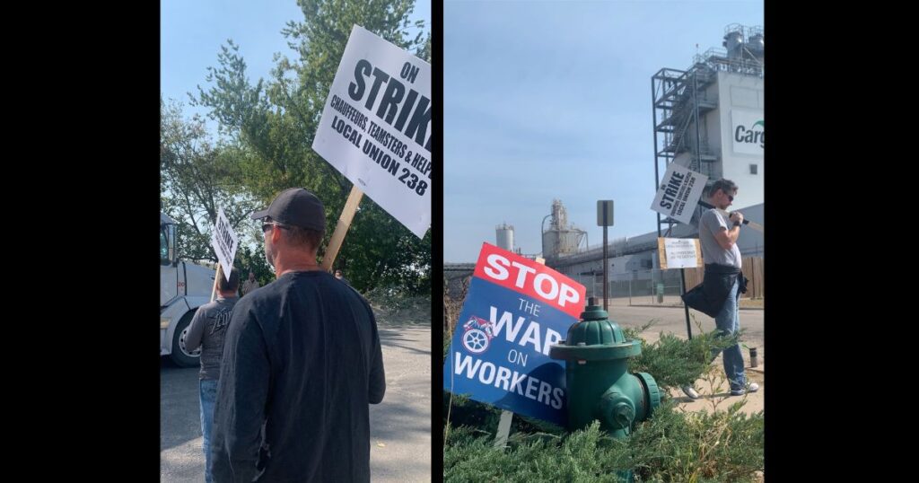 Strikers picket at Cargill Corn in Cedar Rapids in October 2024.