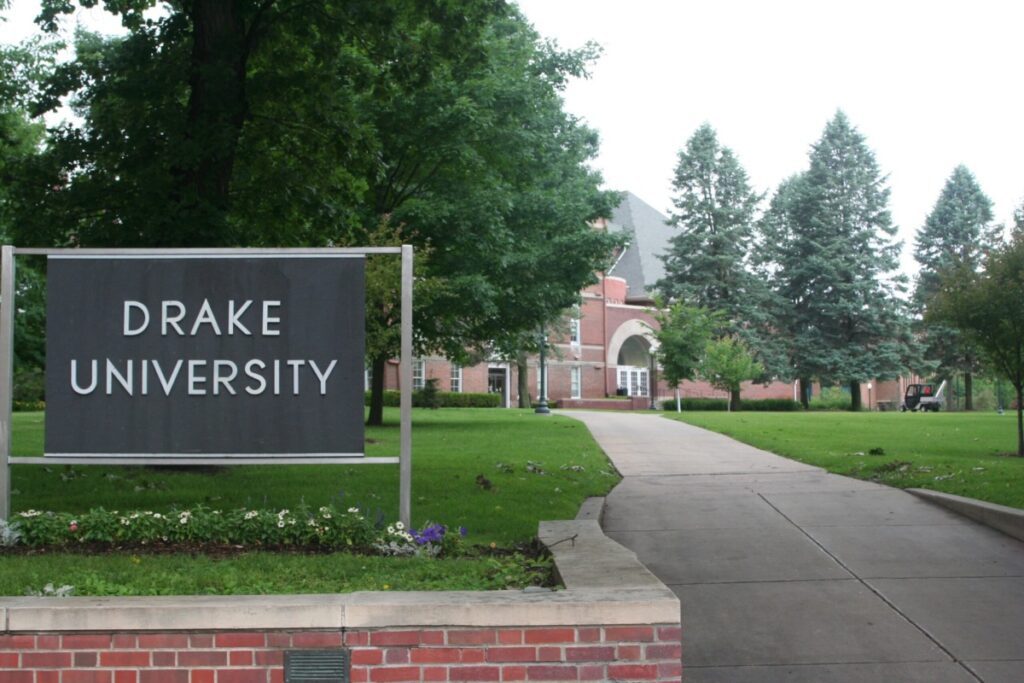 Exterior shot of Drake University sign.