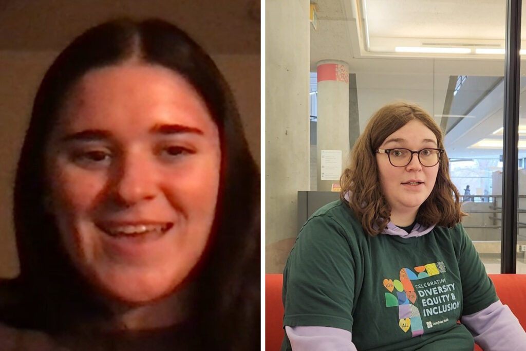 Left: Maddie Omtvedt, speaking right: Jackie Snook, speaking. Both students have benefited from Iowa State's LGBTQ center